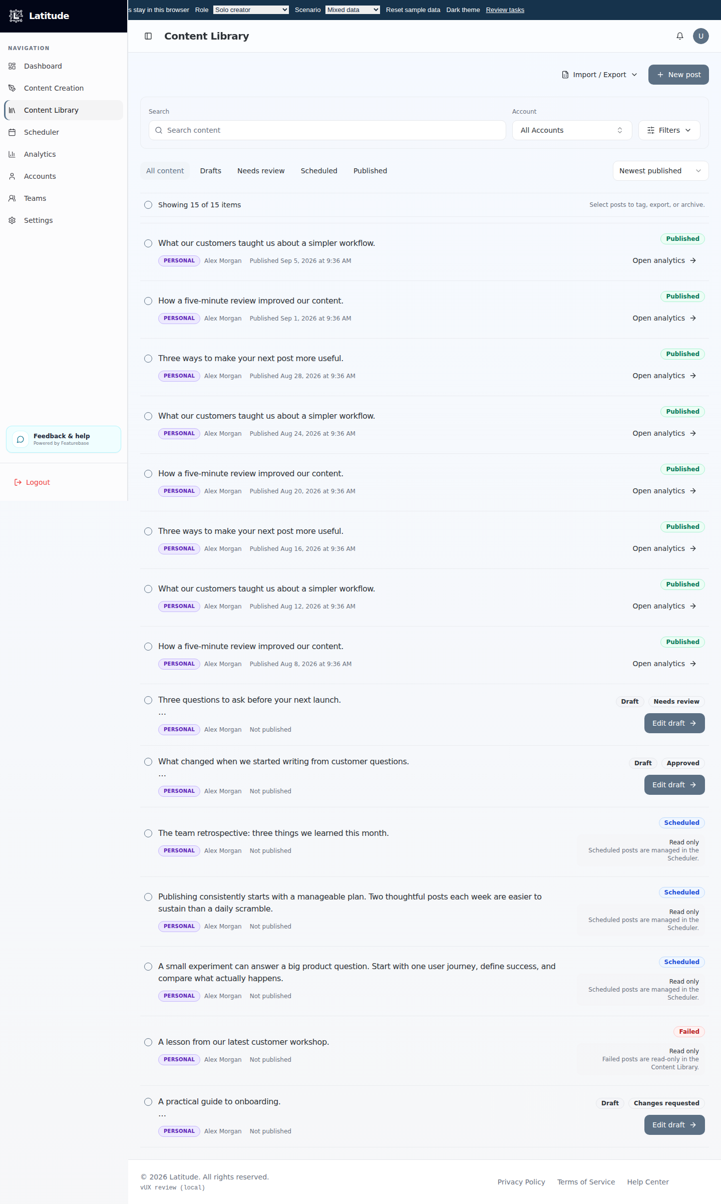 The earlier Content Library with broad status labels and limited explanation of what to do next.