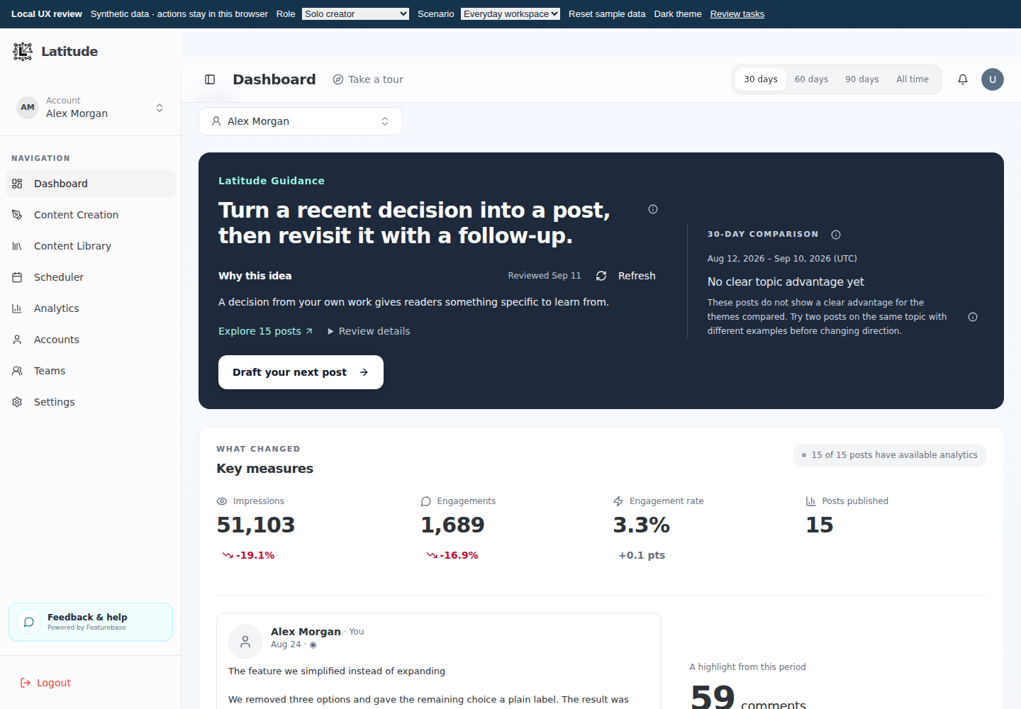 The revised Latitude Dashboard showing a direct recommendation, a plain-language explanation, and a clear action.